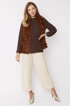 JAYLEY Mocha Faux Fur Faux Suede Diagonal Stripe Gilet -Deals Fabulous Women Wear Store jayley mocha faux fur faux suede diagonal stripe gilet p3888 58444 image