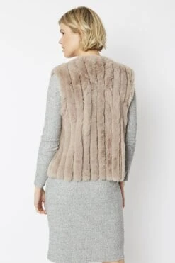 JAYLEY Mocha Faux Fur Faux Suede Vertical Stripe Gilet -Deals Fabulous Women Wear Store jayley mocha faux fur faux suede vertical stripe gilet p5272 64709 image