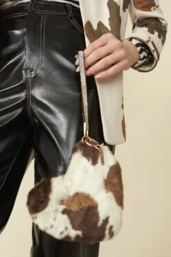 JAYLEY Mocha Faux Fur Love Heart Micro Bag
