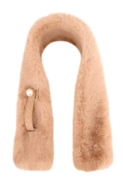 JAYLEY Mocha Faux Fur Scarf With Pearl Detail
