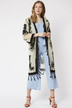 JAYLEY Mocha Long Length Devore Kimono Style Jacket