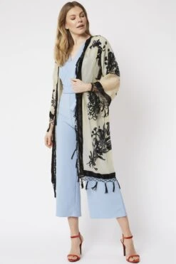JAYLEY Mocha Long Length Devore Kimono Style Jacket -Deals Fabulous Women Wear Store jayley mocha long length devore kimono style jacket p5644 66884 image
