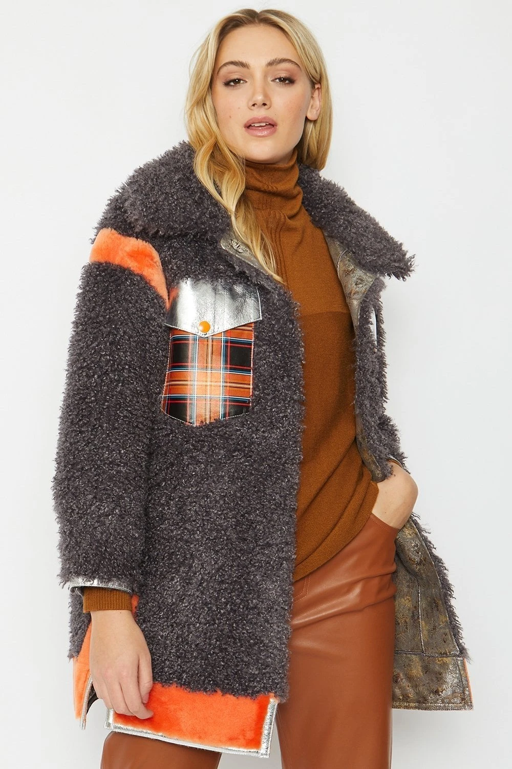 JAYLEY Mocha Shearling & Leather Coat 1 JAYLEY Mocha Shearling & Leather Coat