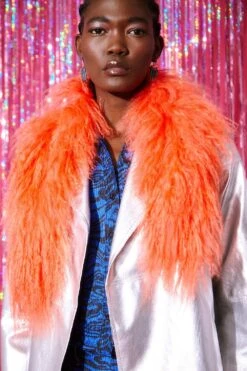 JAYLEY Mongolian Fur Collar In Orange -Deals Fabulous Women Wear Store jayley mongolian fur collar in orange p11117 77695 image