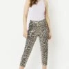 JAYLEY Mono Leopard Leopard Print Faux Suede Trousers