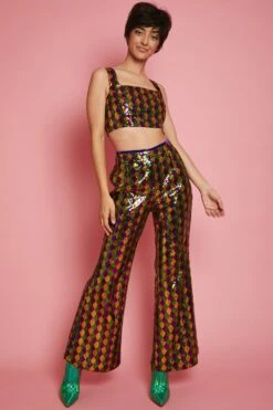 JAYLEY Multi-Coloured Geometric Sequin Flares