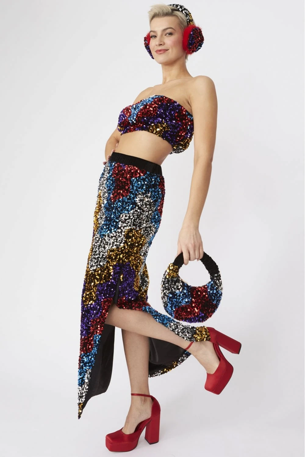 JAYLEY Multi Coloured Sequin Midi Skirt 1 JAYLEY Multi Coloured Sequin Midi Skirt