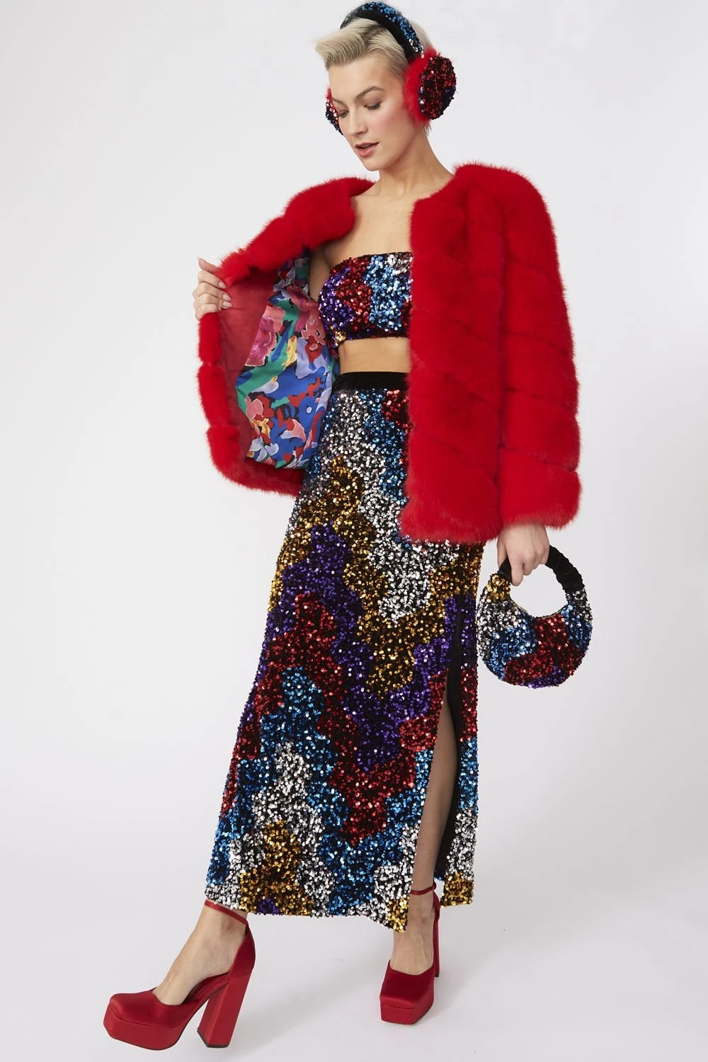 JAYLEY Multi Coloured Sequin Midi Skirt 2 JAYLEY Multi Coloured Sequin Midi Skirt - Image 2