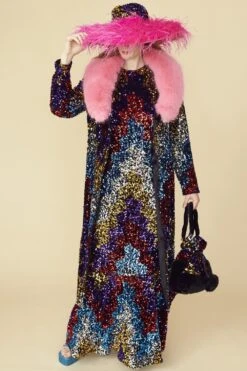 JAYLEY Multi Sequin And Faux Fur Bag