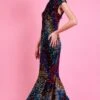 JAYLEY Multi Sequin Fish Tail Maxi Dress