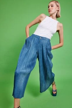 JAYLEY Navy Blue Tencel Culotte Trousers