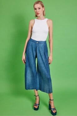 JAYLEY Navy Blue Tencel Culotte Trousers -Deals Fabulous Women Wear Store jayley navy blue tencel culotte trousers p14534 96114 image