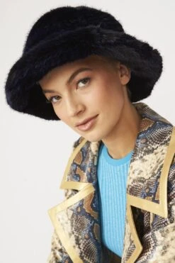 JAYLEY Navy Faux Mink Bamboo Bucket Hat