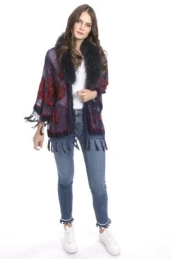 JAYLEY Navy Fur Collar Devore Jacket