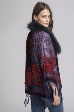 JAYLEY Navy Fur Collar Devore Jacket -Deals Fabulous Women Wear Store jayley navy fur collar devore jacket p8786 49243 image