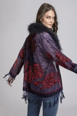 JAYLEY Navy Fur Collar Devore Jacket -Deals Fabulous Women Wear Store jayley navy fur collar devore jacket p8786 49244 image