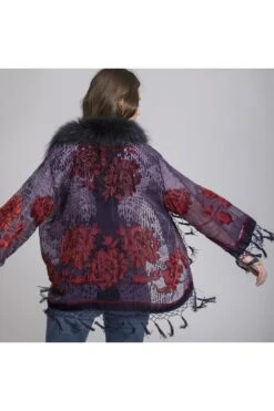 JAYLEY Navy Fur Collar Devore Jacket -Deals Fabulous Women Wear Store jayley navy fur collar devore jacket p8786 49245 image