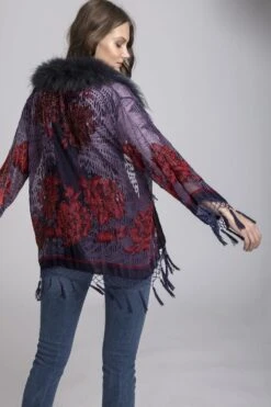 JAYLEY Navy Fur Collar Devore Jacket -Deals Fabulous Women Wear Store jayley navy fur collar devore jacket p8786 49246 image