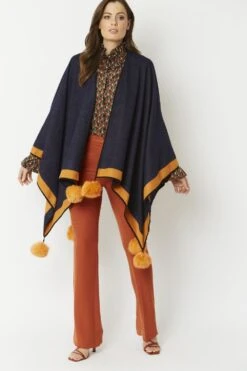 JAYLEY Navy Luxury Reversible Cashmere Blend Pom Pom Wrap -Deals Fabulous Women Wear Store jayley navy luxury reversible cashmere blend pom pom wrap p3517 56938 image