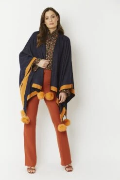 JAYLEY Navy Luxury Reversible Cashmere Blend Pom Pom Wrap -Deals Fabulous Women Wear Store jayley navy luxury reversible cashmere blend pom pom wrap p3517 56939 image