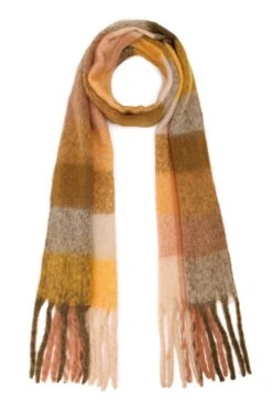 JAYLEY Orange And Brown Multi Check Cashmere Blend Scarf