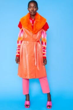 JAYLEY Orange Banana Peel Midi Gilet Faux Fur Collar -Deals Fabulous Women Wear Store jayley orange banana peel midi gilet faux fur collar p12424 87025 image