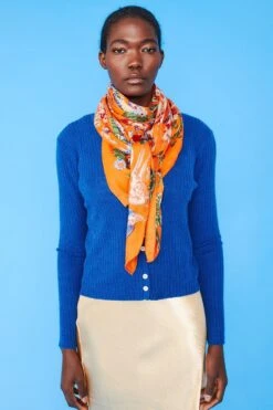 JAYLEY Orange Cashmere Blend Hand Painted Print Wrap