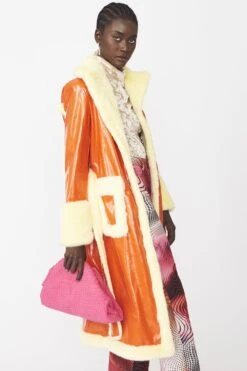 JAYLEY Orange Faux Fur And Faux Suede Trench Coat -Deals Fabulous Women Wear Store jayley orange faux fur and faux suede trench coat p11544 80476 image