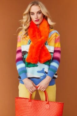 JAYLEY Orange Faux Fur Keyhole Scarf -Deals Fabulous Women Wear Store jayley orange faux fur keyhole scarf p10854 78462 image