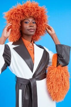 JAYLEY Orange Oversized Bamboo Fur Hat