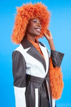 JAYLEY Orange Oversized Bamboo Fur Hat -Deals Fabulous Women Wear Store jayley orange oversized bamboo fur hat p14304 93722 image