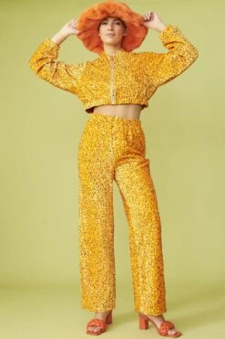 JAYLEY Orange Sequin Trousers With Elasticated Waste -Deals Fabulous Women Wear Store jayley orange sequin trousers with elasticated waste p13267 89852 image