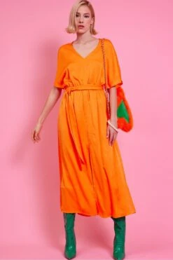 JAYLEY Orange Silk Blend Maxi Ruffle Dress -Deals Fabulous Women Wear Store jayley orange silk blend maxi ruffle dress p14471 95558 image