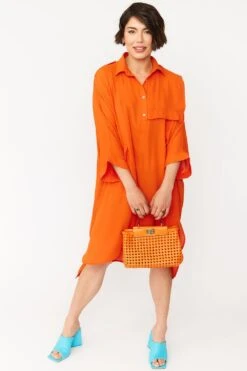 JAYLEY Orange Silk Blend Shirt Dress -Deals Fabulous Women Wear Store jayley orange silk blend shirt dress p12140 83832 image