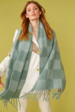 JAYLEY Oversized Cashmere And Wool Scarf With Checkered Print -Deals Fabulous Women Wear Store jayley oversized cashmere and wool scarf with checkered print p11752 82021 image