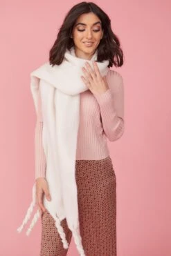 JAYLEY Oversized Cream Cashmere And Wool Scarf