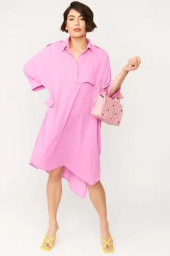 JAYLEY Oversized Pink Silk Blend Shirt Dress -Deals Fabulous Women Wear Store jayley oversized pink silk blend shirt dress p12141 83838 image