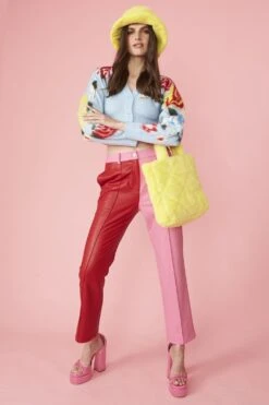 JAYLEY Patchwork Pink And Red Eco Leather Fitted Trousers -Deals Fabulous Women Wear Store jayley patchwork pink and red eco leather fitted trousers p12429 91286 image