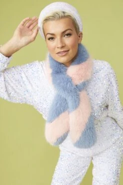 JAYLEY Pink And Blue Faux Fur Barber Style Scarf -Deals Fabulous Women Wear Store jayley pink and blue faux fur barber style scarf p13068 88498 image