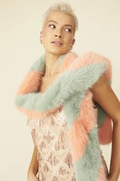 JAYLEY Pink And Green Faux Fur Barber Style Scarf -Deals Fabulous Women Wear Store jayley pink and green faux fur barber style scarf p12800 86730 image