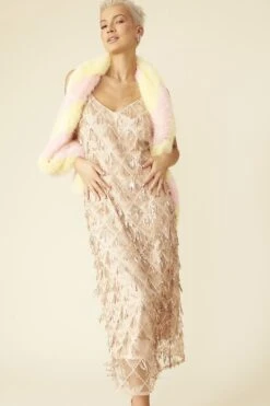 JAYLEY Pink And Yellow Faux Fur Barber Style Scarf -Deals Fabulous Women Wear Store jayley pink and yellow faux fur barber style scarf p12796 86699 image