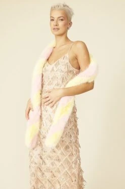 JAYLEY Pink And Yellow Faux Fur Barber Style Scarf -Deals Fabulous Women Wear Store jayley pink and yellow faux fur barber style scarf p12796 86700 image