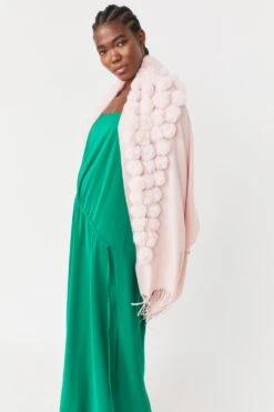 JAYLEY Pink Cashmere Blend Faux Fur Pom Pom Wrap -Deals Fabulous Women Wear Store jayley pink cashmere blend faux fur pom pom wrap p10164 77968 image