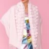 JAYLEY Pink Cashmere Blend Faux Fur Pom Pom Wrap
