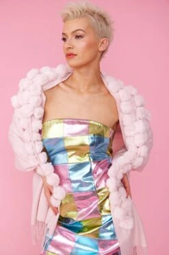 JAYLEY Pink Cashmere Blend Faux Fur Pom Pom Wrap -Deals Fabulous Women Wear Store jayley pink cashmere blend faux fur pom pom wrap p10164 84091 image