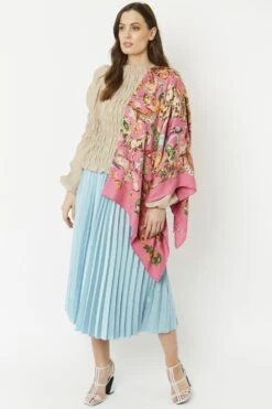 JAYLEY Pink Cashmere Blend Hand Painted Print Wrap