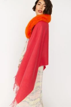 JAYLEY Pink Cashmere Wrap With Faux Fur Trim And Tassels -Deals Fabulous Women Wear Store jayley pink cashmere wrap with faux fur trim and tassels p11838 84537 image
