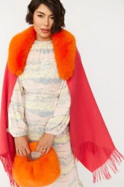 JAYLEY Pink Cashmere Wrap With Faux Fur Trim And Tassels -Deals Fabulous Women Wear Store jayley pink cashmere wrap with faux fur trim and tassels p11838 84538 image