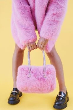 JAYLEY Pink Eco Bamboo Faux Fur Tote Bag -Deals Fabulous Women Wear Store jayley pink eco bamboo faux fur tote bag p14360 94782 image