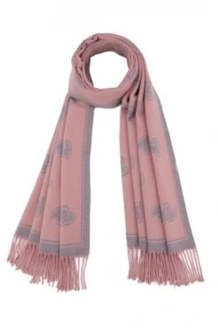 JAYLEY Pink Love Hearts Tassel Reversible Cashmere Blend Scarf